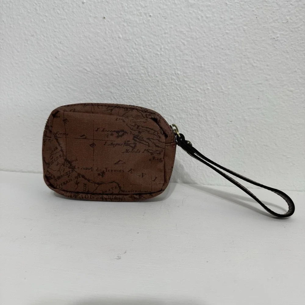 Patricia Nash Brown Leather Signature Map Small Zipper Pouch‎